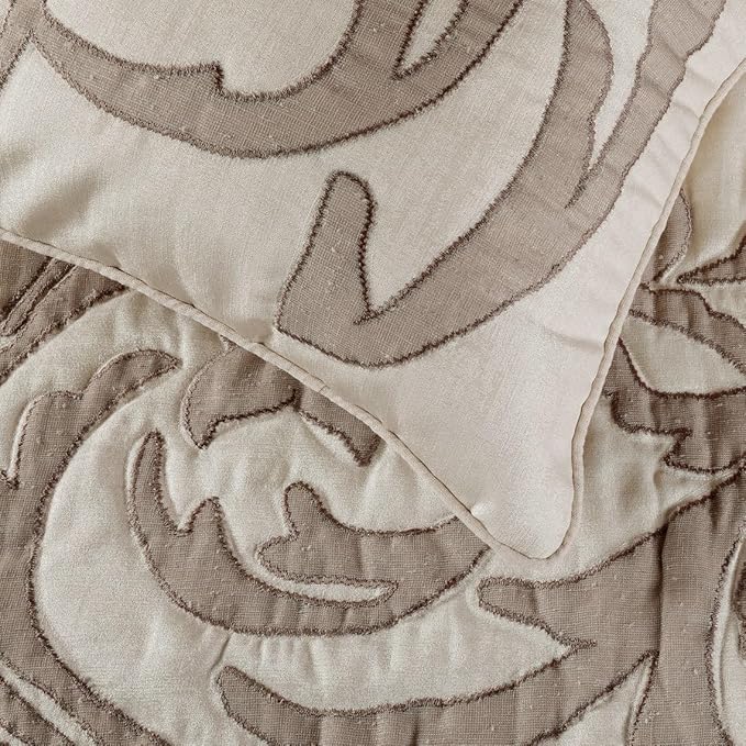 The HomeCentric Decorative Ivory & Beige Twin 53 x 18 inch Bed Runner Without Pillow Cover, Linen Lurex Applique Bed Scarf, Abstract Modern - Pretty Dainty