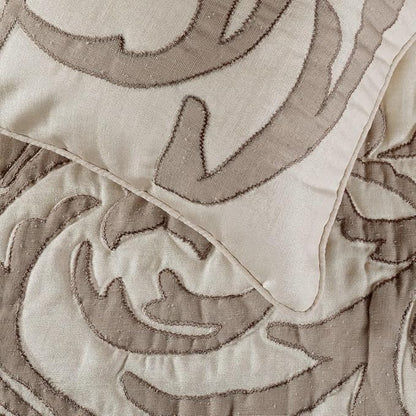 The HomeCentric Decorative Ivory & Beige Twin 53 x 18 inch Bed Runner Without Pillow Cover, Linen Lurex Applique Bed Scarf, Abstract Modern - Pretty Dainty