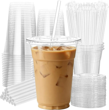 25 Pack 16oz Leak-Proof Clear Plastic Cups