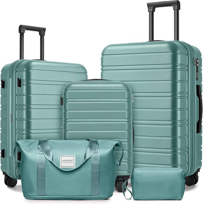LARVENDER Luggage Sets 5 Piece Hardside Expandable Suitcase with Wheels Lock,Hardside Lightweight Rolling Suitcase for Women and Men,Misty Blue