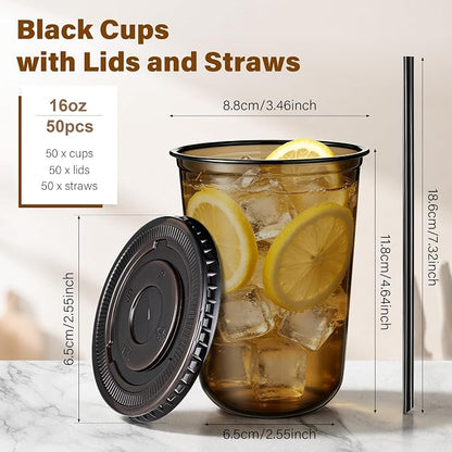 KesaPlan 50 Pack 16 oz Black Plastic Party Cups