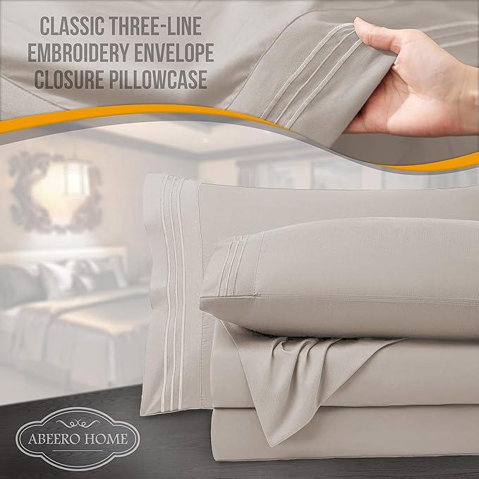 California King Sheet Sets - Luxury Hotel Bed Sheets - Soft Cooling Sheets with Elastic Corner Straps - Deep Pocket Microfiber - Bedding Sheet & Pillowcases - 4 PC (Cal King Size, Beige)