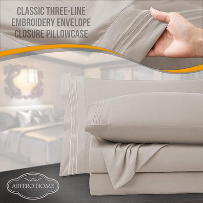 California King Sheet Sets - Luxury Hotel Bed Sheets - Soft Cooling Sheets with Elastic Corner Straps - Deep Pocket Microfiber - Bedding Sheet & Pillowcases - 4 PC (Cal King Size, Beige)
