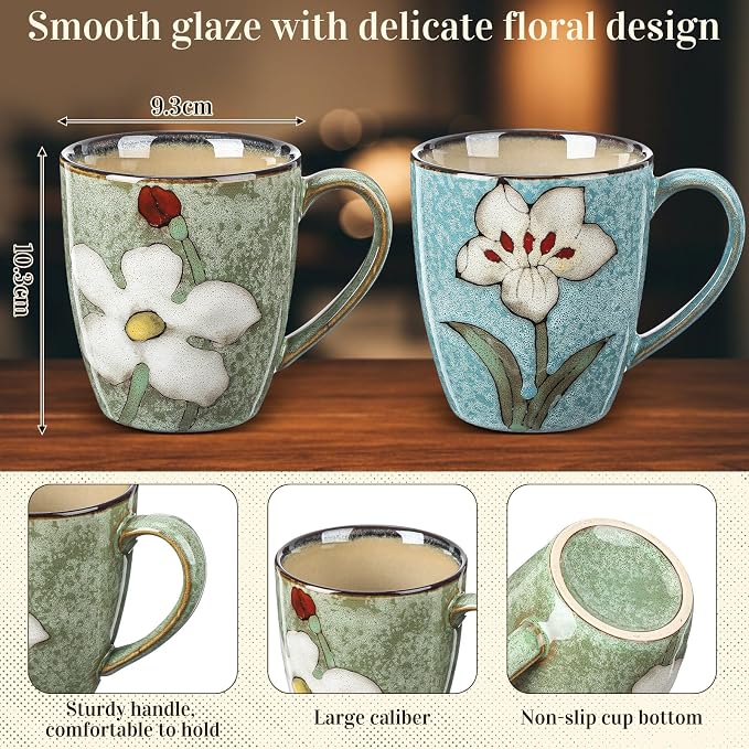 Maxdot 12oz Ceramic Coffee Mugs, Glazing Process Coffee Cup