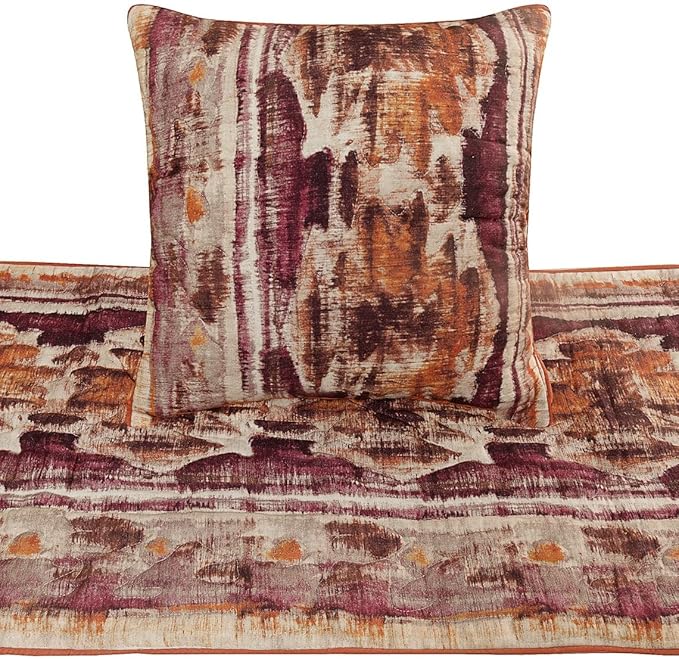 The HomeCentric King Queen Twin Pink & Orange Designer CA King 86"x18" Bed Runner Without Pillow Cover, Ikat & Quilted Bed Scarf on Cotton Printed Fabric - Ikat Splash