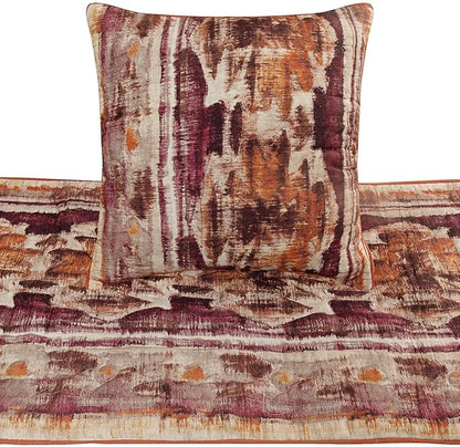 The HomeCentric King Queen Twin Pink & Orange Designer Twin 53"x18" Bed Runner with Pillow Cover, Ikat & Quilted Bed Scarf on Cotton Printed Fabric - Ikat Splash
