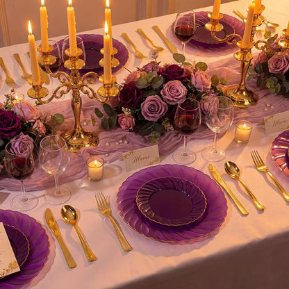 YOUBET 125PCS Clear Purple Plastic Plates