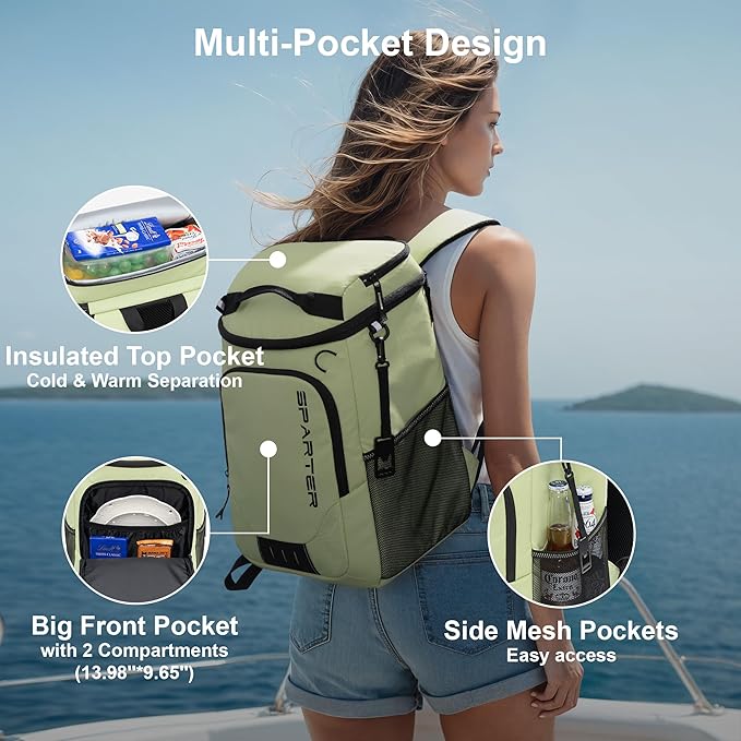 SPARTER Backpack Cooler Insulated Leak Proof 33/49 Cans, 2 Insulated Compartments Thermal Bag, Portable Lightweight Beach Travel Camping Lunch Backpack for Men and Women