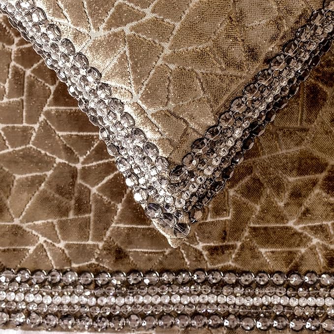 The HomeCentric King/Queen/Twin Brown Decorative Bed Runner Queen 74"x18" Bed Runner with Two Pillow Cover, Border, Crystal, Cut Velvet, Mosiac Pattern Bed Scarf on Velvet Fabric - Velvet Fusion