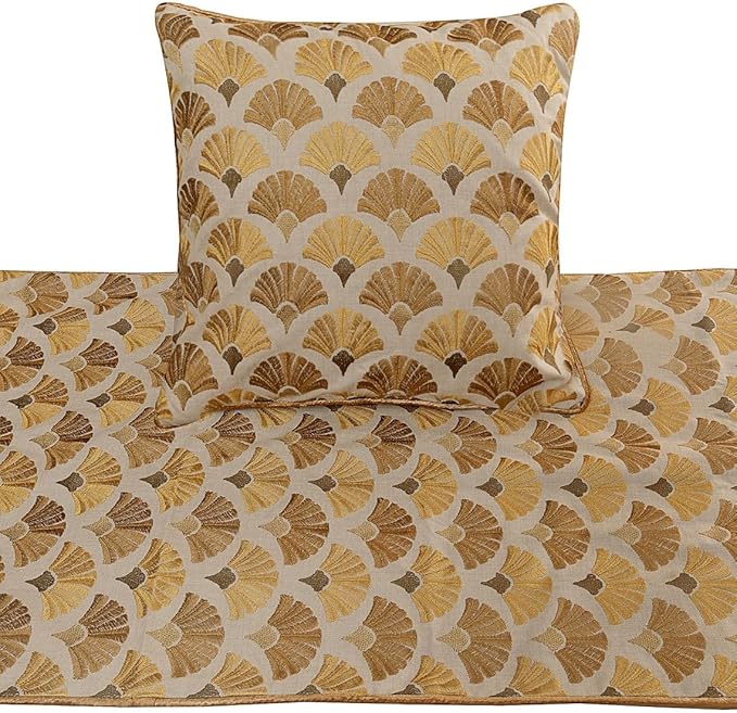 The HomeCentric King Queen Twin Beige & Yellow Gold Handmade King 90"x18" Bed Runner with 2 Pillow Cover, Floral Embroidery Bed Scarf on Cotton Embroidery Fabric - Autumn Bloom