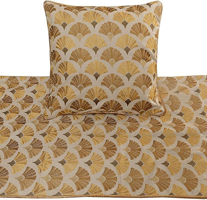 The HomeCentric King Queen Twin Beige & Yellow Gold Handmade King 90"x18" Bed Runner with 2 Pillow Cover, Floral Embroidery Bed Scarf on Cotton Embroidery Fabric - Autumn Bloom
