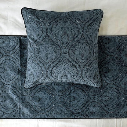 The HomeCentric King/Queen/Twin Gray Decorative CA King 86"x18" Bed Runner Without Pillow Cover, Damask, Victorian & Bead Embroidery Bed Scarf on Suede Fabric - Beatrice