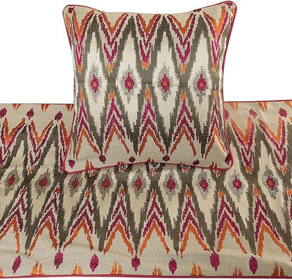 The HomeCentric King Queen Twin Multi Color & Pink Designer CA King 86"x18" Bed Runner with 2 Pillow Cover, Embroidered & Beaded Bed Scarf on Cotton Linen Fabric - My Ikat Love
