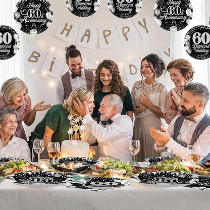 Greencian 96Pcs 60th Wedding Anniversary Decorations, Serves 24 | Anniversary
