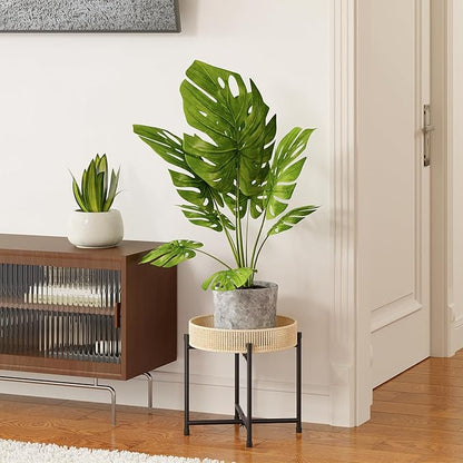 Bamworld Rattan Plant Stand Indoor Boho Plant Table