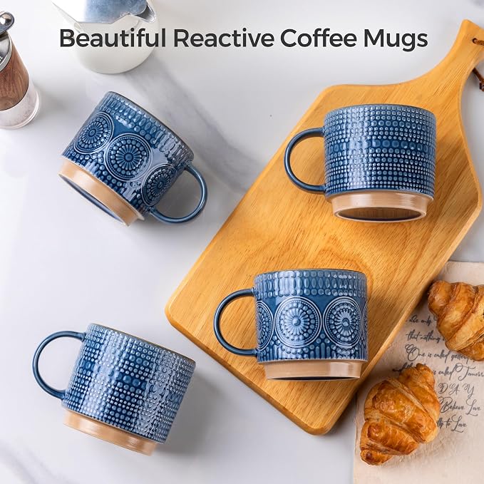 GBhome 16 oz Coffee Mugs Set of 4, Stackable Ceramic Coffee Cups Set | Modern