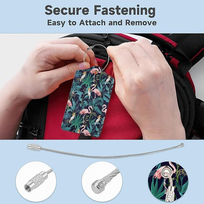 2 Pack Luggage Tag for Suitcase,Flamingo Parrots Leather Suitcase Tags Identifiers with Privacy Name Address Labels and Durable Steel Loop for Women Men Travel