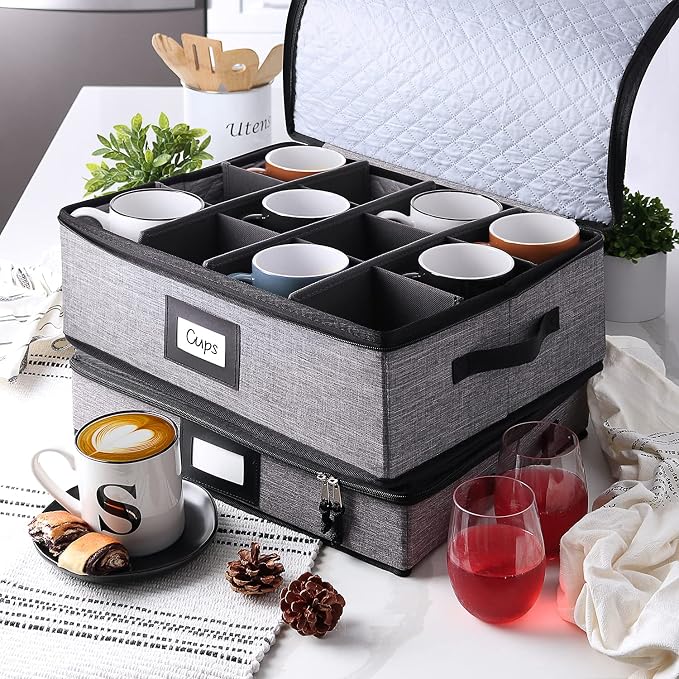 Hearth & Harbor Coffee Mug Storage, Quilted and Stackable Coffee Cup Storage