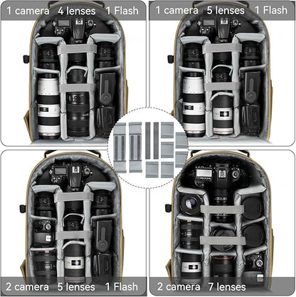 TORIBIO Camera Backpack, Hardshell DSLR Photography Camera Bag, Waterproof Hard Shell Camera Case with Tripod Holder & 15.6" Laptop Compartment Compatible with Canon/Nikon/Sony/DJI Mavic Drone