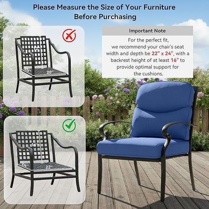 Outdoor Rattan Chair Cushions 2 Packs - Outside High Back Comfortable Thickened Pillow 22x24 with Zipper Cover for Patio Rocking Swivel Chairs Loveseat Sofa – Blue/Crescent