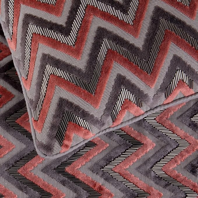 The HomeCentric Grey Bed Runner Without Pillow Cover, King Size 90"x18" Decorative Bed Runner, Peach & Grey Velvet Bed Scarf in Bead Embroidery - Blushed Chevron