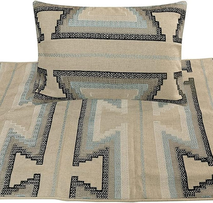The HomeCentric King Queen Twin Blue & Ivory Luxury Twin 53"x18" Bed Runner Without Pillow Cover, Embroidered Bed Scarf on Cotton Fabric - Aztec Armour