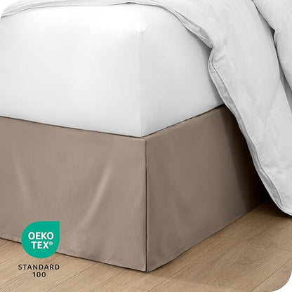 Bare Home Kids Twin Bed Skirt - 15-Inch Tailored Drop Easy Fit - Bed Skirt for Beds - Center & Corner Pleats (Twin, Taupe)