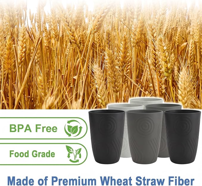 Wheat Straw Cups 6 PCS - 16 OZ Drinking Glasses