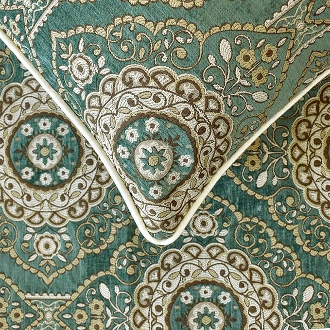 The HomeCentric King/Queen/Twin Teal Decorative Twin 53"x18" Bed Runner Without Pillow Cover, Art Deco, Floral, Tassels & Velvet Bed Scarf on Velvet Fabric - Ahmet