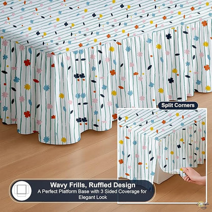 Cottington Lane Ruffled Bed Skirt King Size with Split Corner, Brushed Microfiber Hotel Quality Dust Ruffle, 15 Inch Drop Gathered Bedskirt, Soft, Stylish, Shrink & Fade Resistant, Ray of Flowers