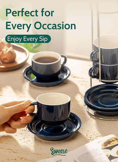 Sweese 8 Ounce Porcelain Stackable Cappuccino Cups