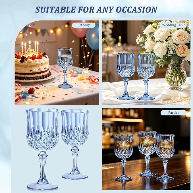 7OZ Plastic Wine Glasses, Reusable Vintage Goblets Unbreakable Drinking Glasses