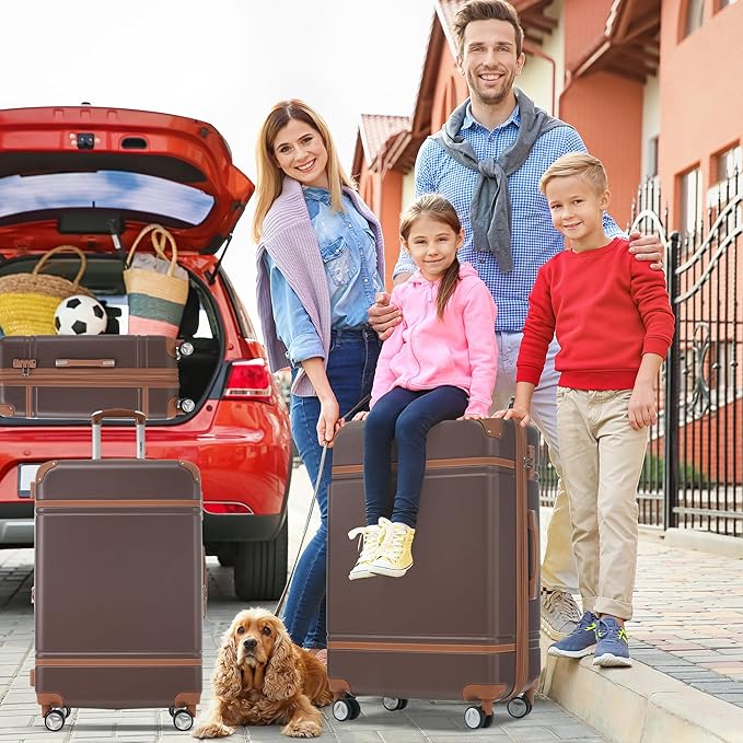 Merax Luggage Set 2 Piece Suitcase Set with Cosmetic Case Expandable Spinner Wheels Vintage Luggage Sets (Brown,20"+24")