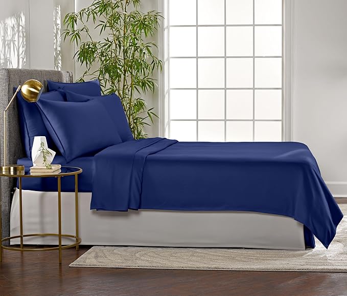 Pure Bamboo California King Sheets, Genuine 100% Organic Viscose Derived from Bamboo Bed Sheet Set, Soft & Cooling, Double Stitching, 2 Year Quality Promise (California King, Cobalt Blue)