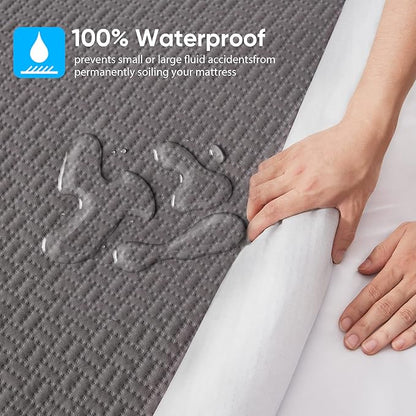 Hanherry 100% Waterproof Mattress Protector Twin Size - Grey, Mattress Cover 3D Air Fabric Cooling Mattress Pad Cover Smooth Soft Breathable Noiseless, 8''-21'' Deep Pocket