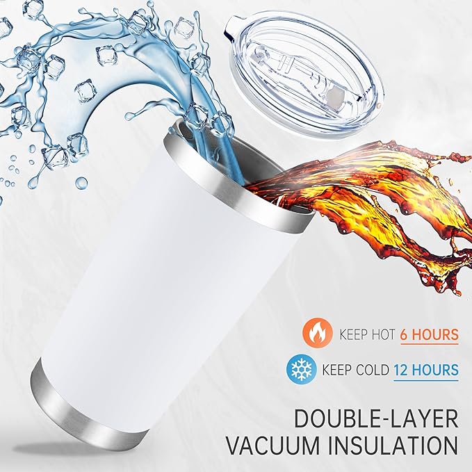 20 oz Tumbler Stainless Steel Tumblers with Lid Double Wall Vacuum Insulated Coffee Mug 20oz Powder Coated Cup for Hot and Cold Drinks, White, 1 pack