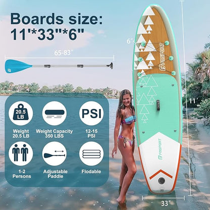 FBSPORT 11' Premium Stand Up Paddle Board, Yoga Board with Durable SUP Accessories & Carry Bag | Wide Stance, Surf Control, Non-Slip Deck, Leash, Paddle and Pump for Youth & Adult