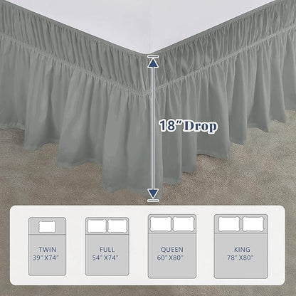 King Bed Skirt, Elastic Wrap Around Bed Skirt King Size, Bed Skirts for Adjustable Bed, Easy Fit with 18" Drop Length Tailored Drop Dust Ruffle (Grey)