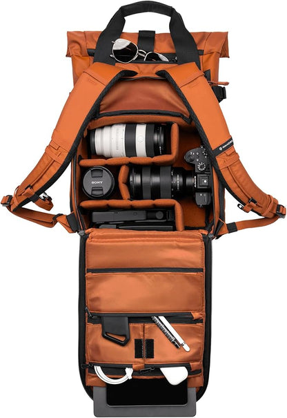 WANDRD All New PRVKE 15L V4 Camera Backpack: Built-In Camera Cube Travel Backpack with Quick Side Access, Rolltop Expansion, Clamshell Opening, Magnetic Tote Handles