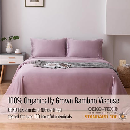 Bella Coterie Luxury Bamboo Viscose Queen Size Sheet Set | 100% Organically Grown | Ultra Soft | Cooling for Hot Sleepers | 18" Deep Pocket [Lilac]