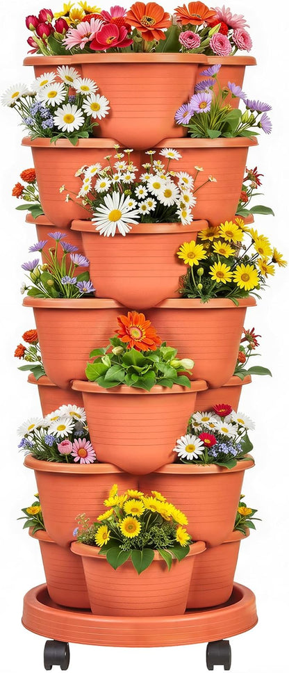 VECELO 7 Tier Vertical Garden Planter, Self Watering Stackable Planters