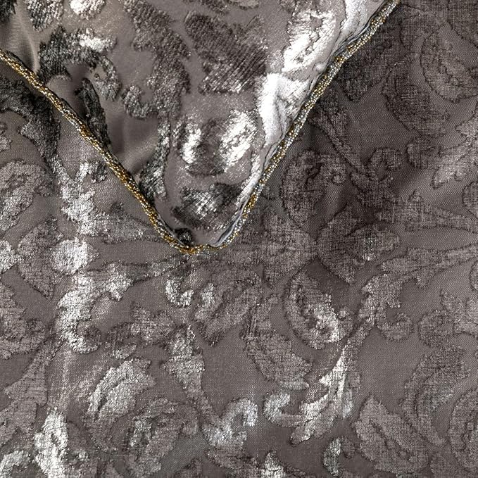 The HomeCentric Silver Bed Runner, CA King Size 86"x18" Decorative Bed Runner with Matching Pillow Cover, Silver & Grey Velvet Bed Scarf in Foil Velvet Bead Border - Silver Glitterati