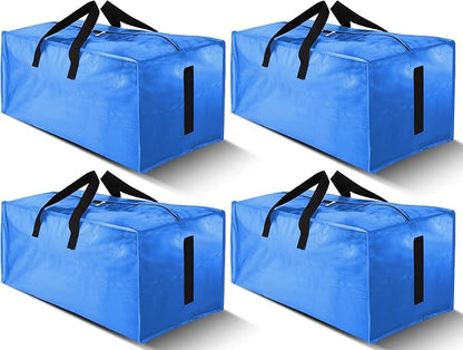 4 Pack Large Strong Moving Bags with Zippers & Carrying Handles - Water-Resistant - Heavy Duty Storage Tote for Space Saving, Fold Flat, Alternative to Moving Box (Sky Blue)
