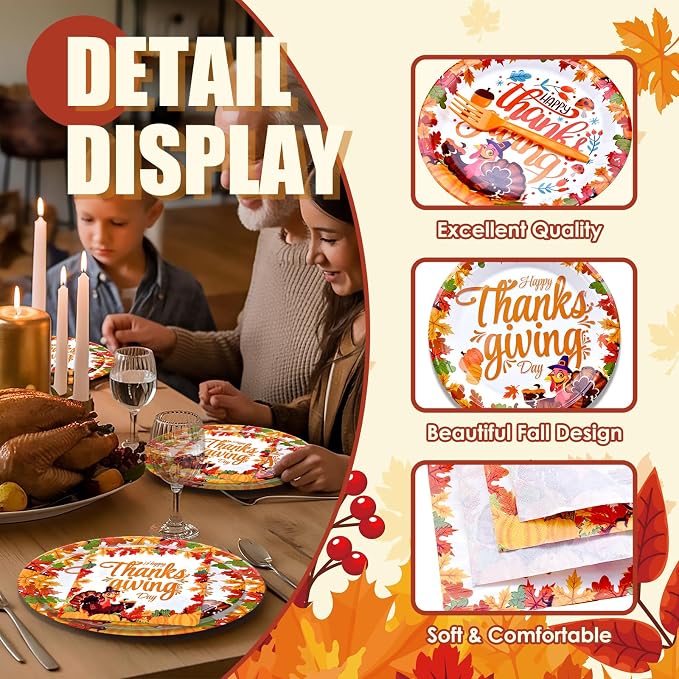 96 Pieces Happy Thanksgiving Tableware Set Party Supplies