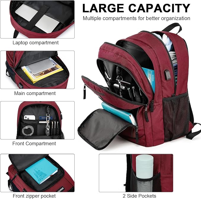 Red Backpack for School, School BackPack for Teens, Boys and Girls, with 15.6 inch Laptop Bookbag for College High School, Large Computer Back Pack with Compartments for Men & Women