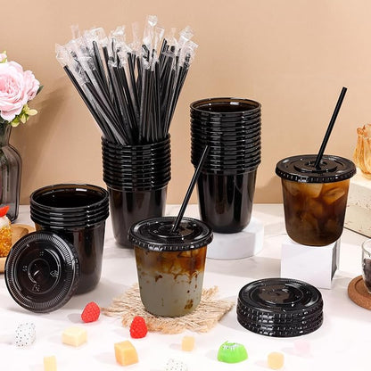 tchrules 100 Set 12oz Black Round Bottom Plastic Cups