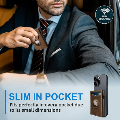 Airtag Wallet for Men,with Cash Pocket 2 ID Window 9-12 Cards,Metal Case Smart Slim Pop Up Credit Card Holder Flip with Magnetic Closure RFID Blocking Trifold wallet with Gift Box
