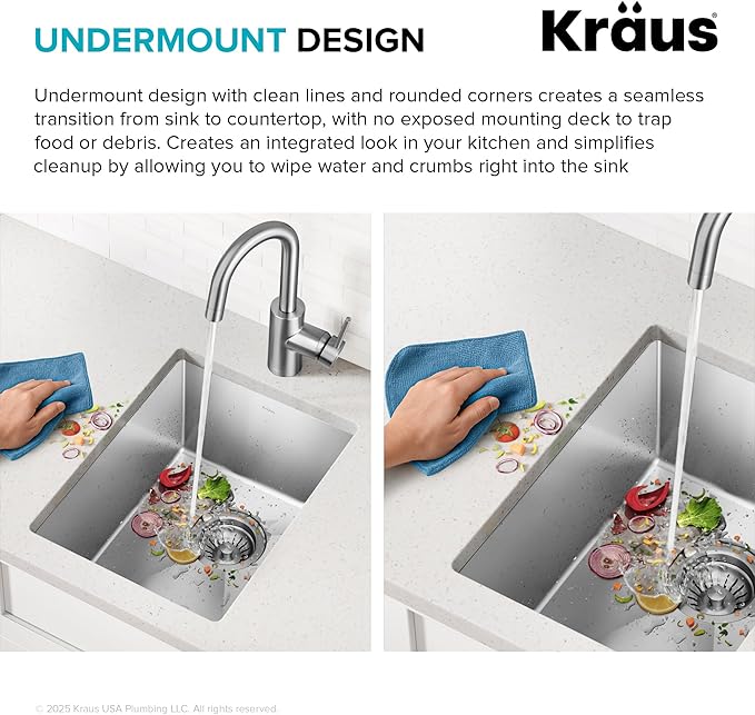 KRAUS Standart Pro 14 -inch Undermount Single Bowl 16 Gauge Stainless Steel Bar Kitchen Sink, KHU101-14