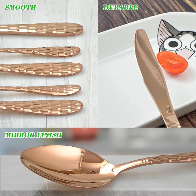 Hammered Silverware Set 20-Piece, 18/10 Stainless Steel Flatware Cutlery