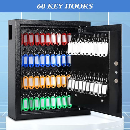 KYODOLED Electronic 60-Key Cabinet Wall-Mounted Digital Key Safe, Key Lock Box, Large Security Key Box for Keys Holder, Heavy-Duty Combination Lock Storage Box, 14.3'' X 12'' X3.94'' (Black, 60 Keys)